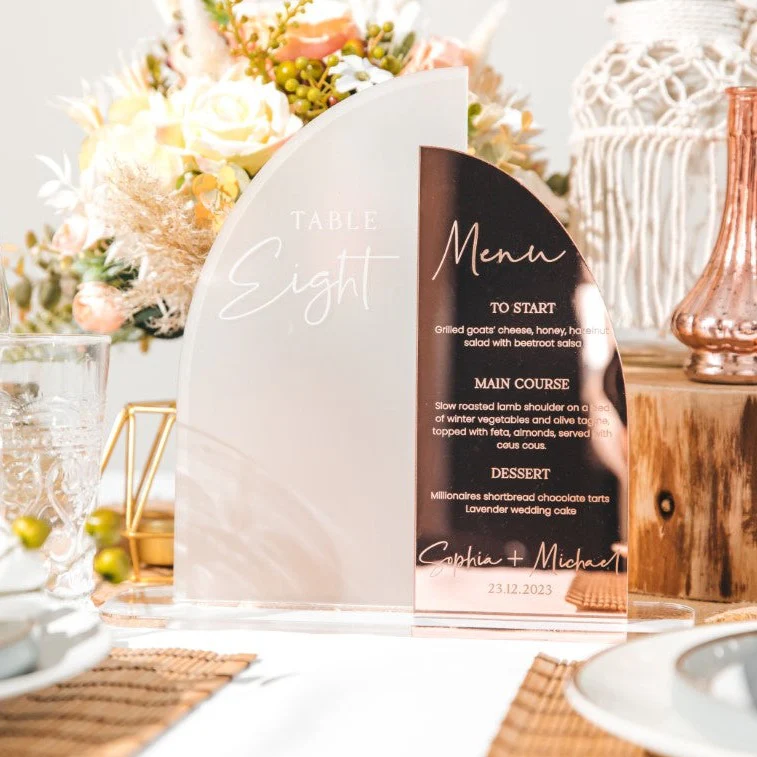 Luxury personalized Menu & Table Number Combined Sign