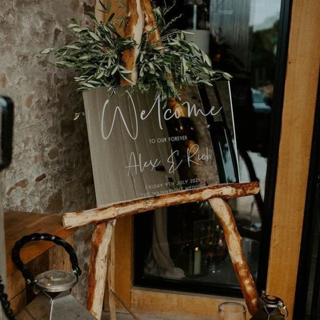 Silver Mirror Acrylic Wedding Welcome Sign - Image 2