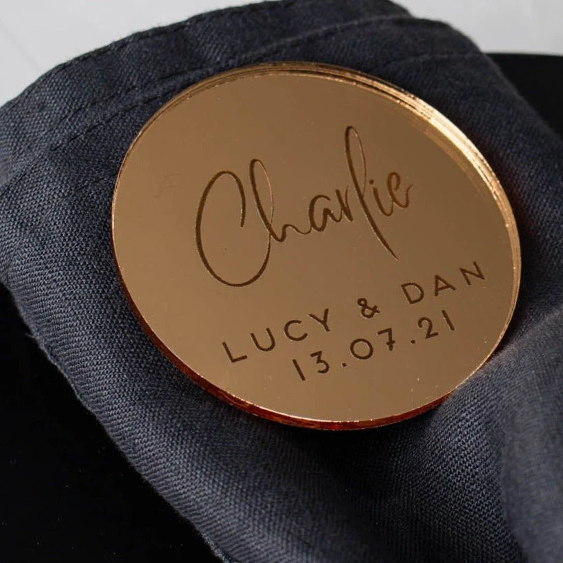 Gold Mirror Circle Wedding Place Cards